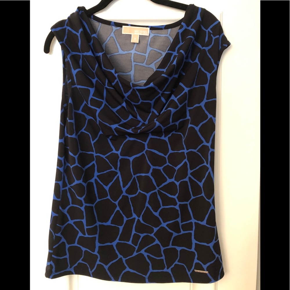 Michael Kors blue & black giraffe print cowl top